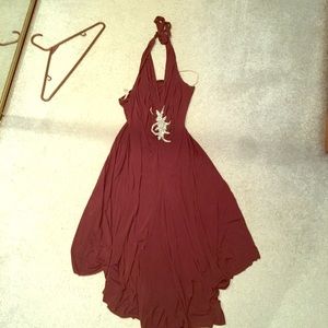 Cynthia Vincent brown halter cocktail midi dress